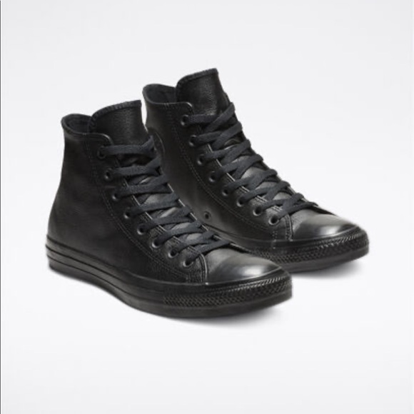 converse black leather mono